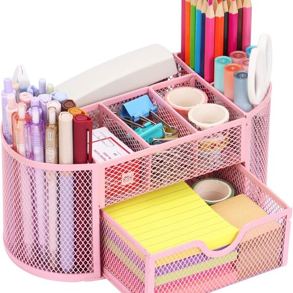 Other - Pink Desk Organizer, Pen Holder for Desk and Accessories, Mesh Desk Organizer wi